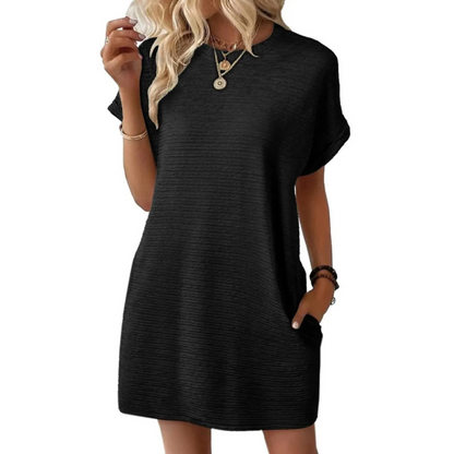 Women's Crew Neck Mini Dress Short Sleeve Cotton