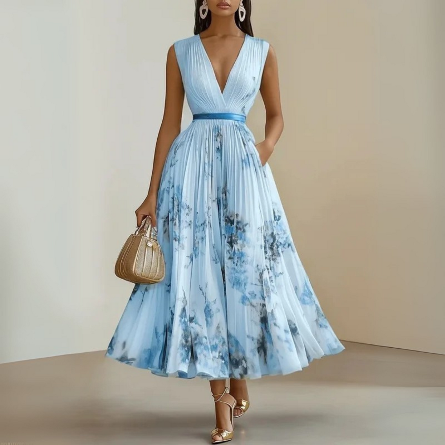 Women's Floral Midi Dress V-Neck Fit