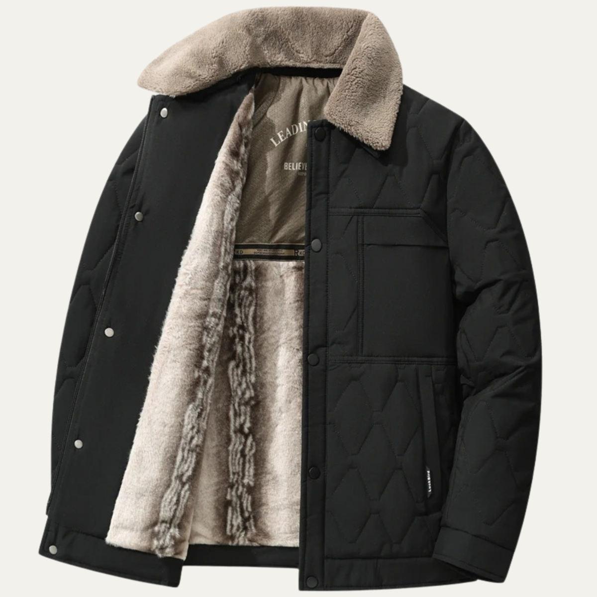 Men's Quilted Winter Jacket Fur Lined Sherpa Collar