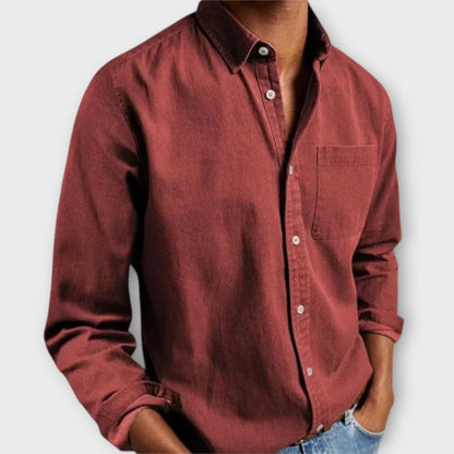 Men's Long Sleeve Collared Shirt Cotton