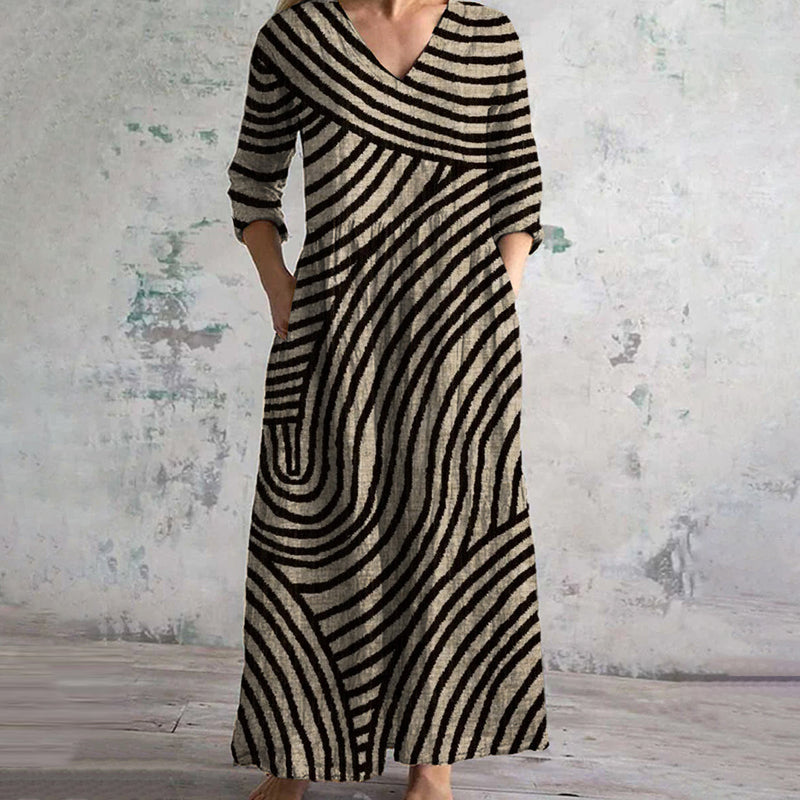 Women's Stripe Dress Curved Hem