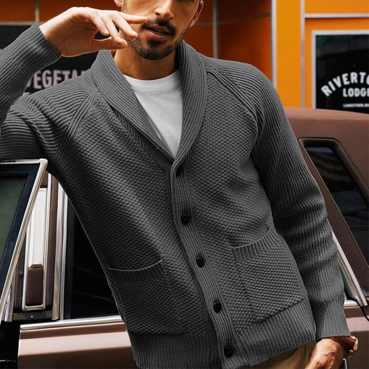 Men's Shawl Collar Cardigan Button Up