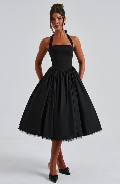 Elegant Ladies Halter Neck Midi Wedding Dress