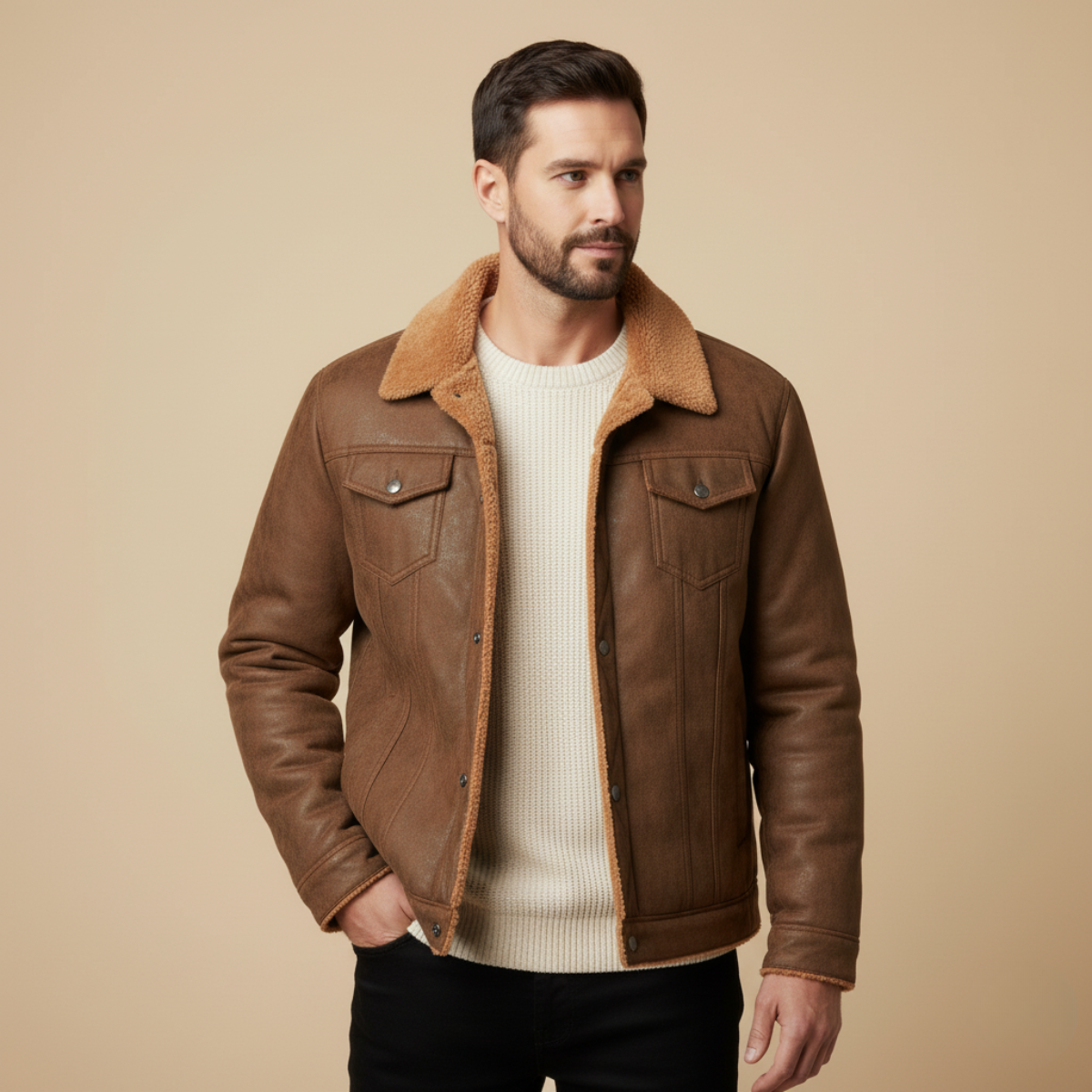 Men's Vintage Shearling Leather Jacket