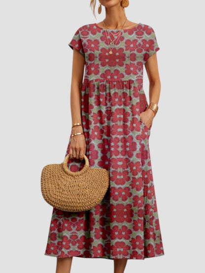 Women's Midi Floral Print Casual Dress - VibreMode