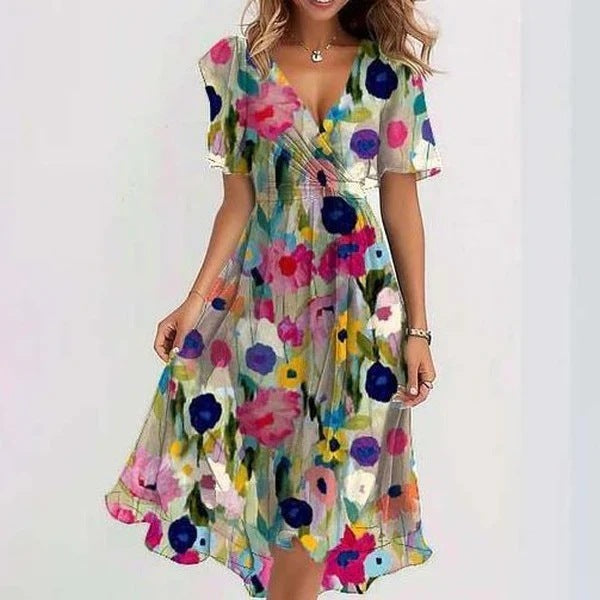 Women's Midi Wrap Dress V-Neck Flutter Sleeves