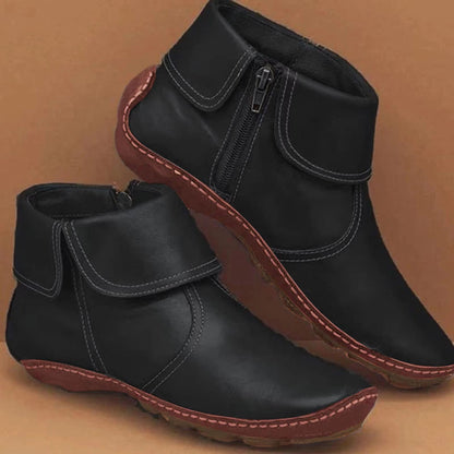 Women's Ankle Boots Folded Collar Side Zipper Style