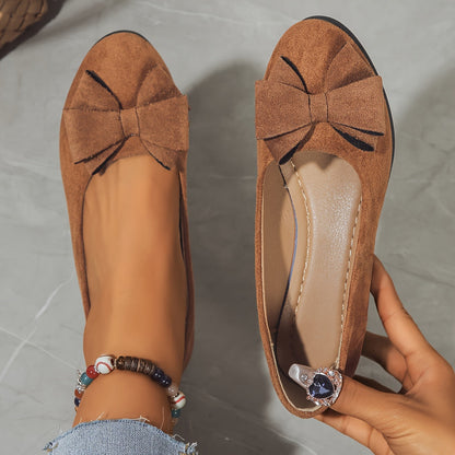 Bella Women's Ballet Flats Slip-On Round Toe Bow Detail