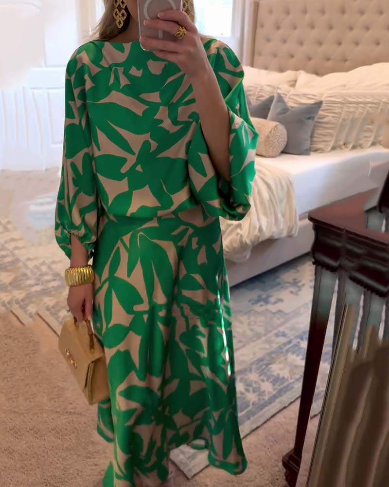 Women's Printed Two Piece Set Lantern Sleeves