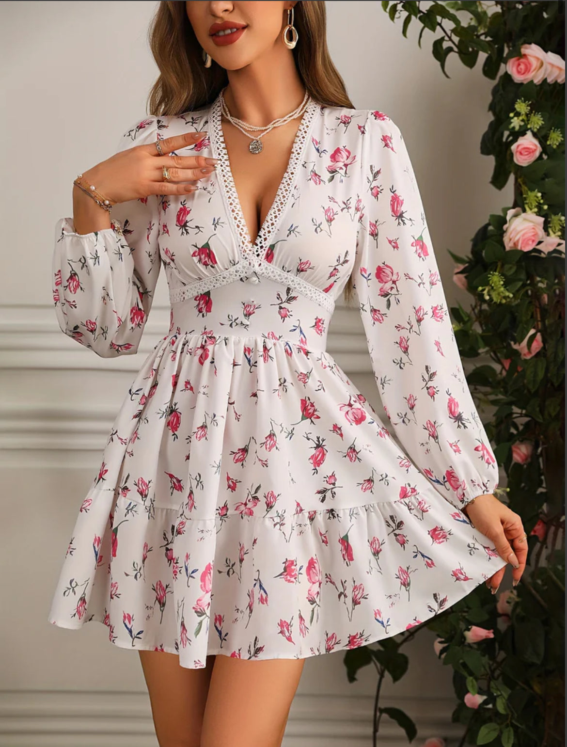 Women's Elegant V-Neck Ruffle Summer Dress