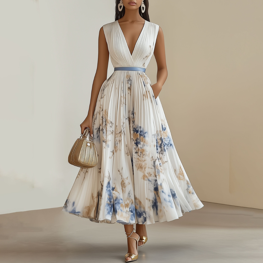 Women's Floral Ceremony Dress Blue White - VibreMode
