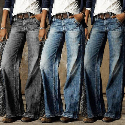 Women's High Waist Wide Leg Jeans Denim Retro Flare