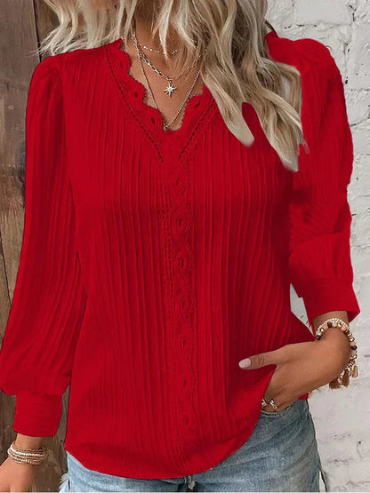 Women's Long Sleeve Pleated Blouse