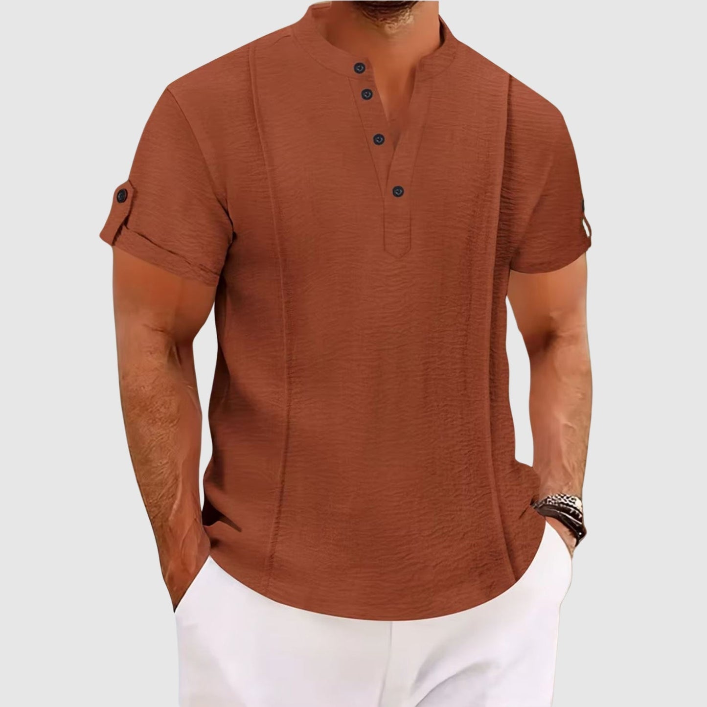 Alessandro Veneti Coastal Breeze Men's Satin-Blend Short Sleeve Comfort Shirt