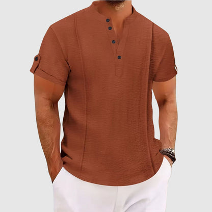 Alessandro Veneti Coastal Breeze Men's Satin-Blend Short Sleeve Comfort Shirt