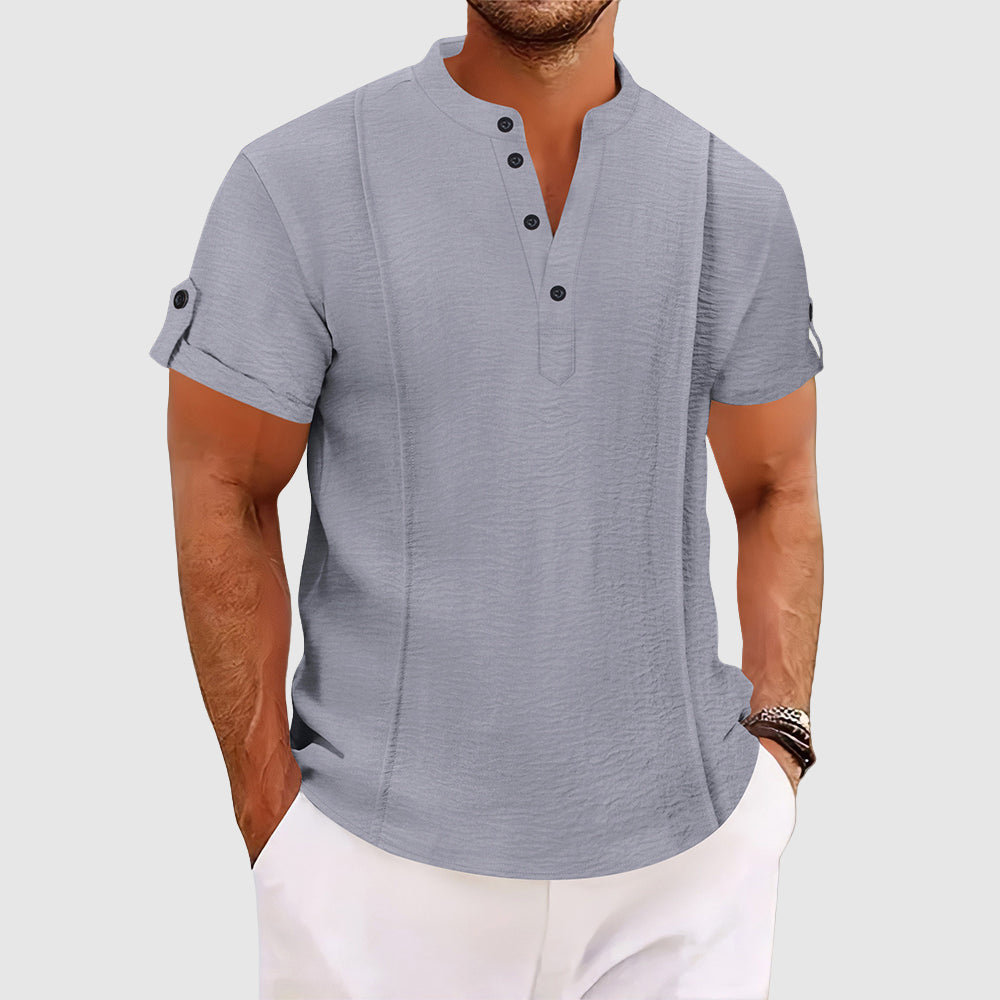 Alessandro Veneti Coastal Breeze Men's Satin-Blend Short Sleeve Comfort Shirt