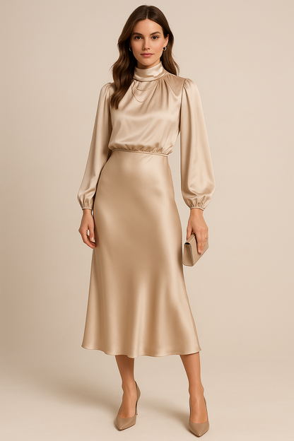 Women's Satin Midi Dress Adjustable Straps