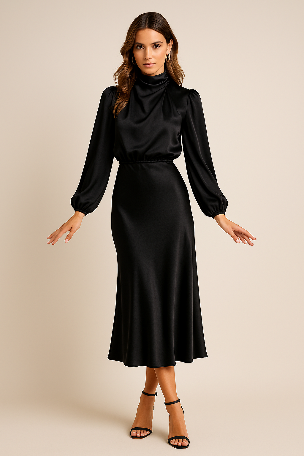 Women's Satin Midi Dress Adjustable Straps