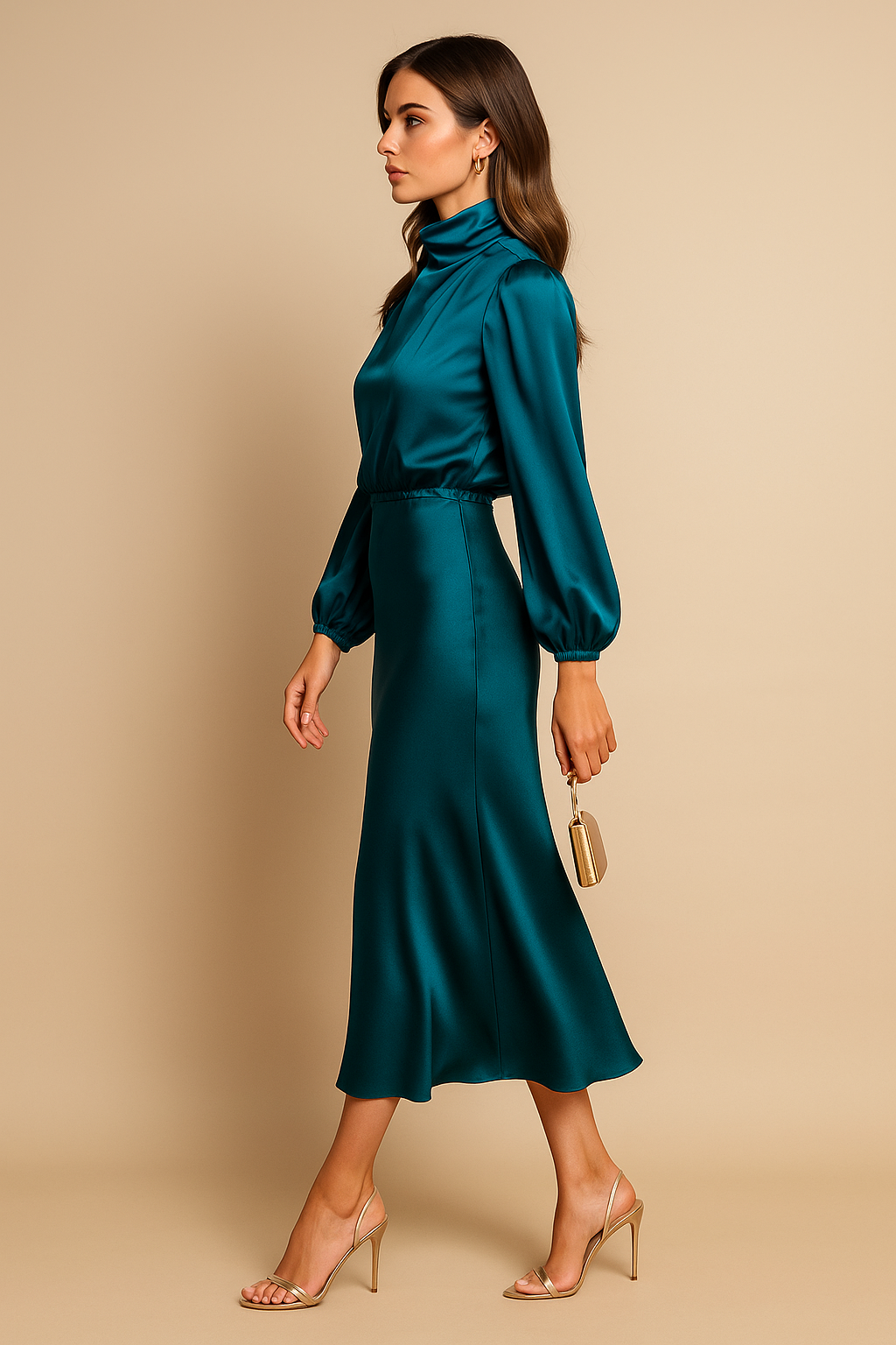 Women's Satin Midi Dress Adjustable Straps