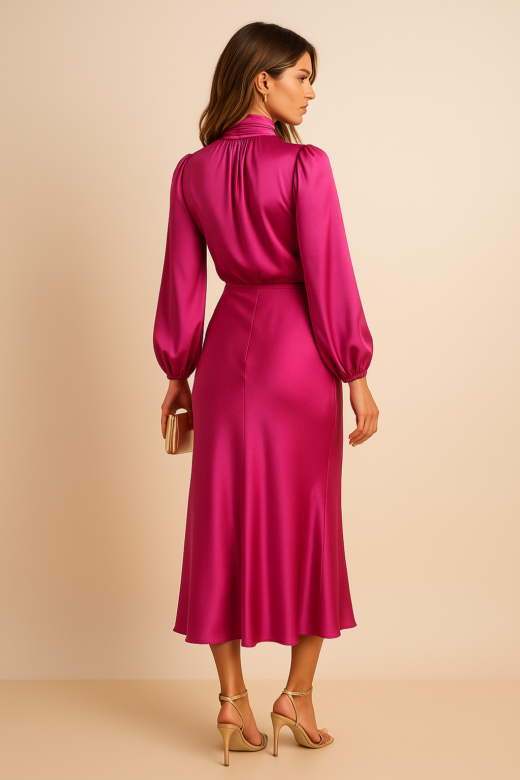 Women's Satin Midi Dress Adjustable Straps