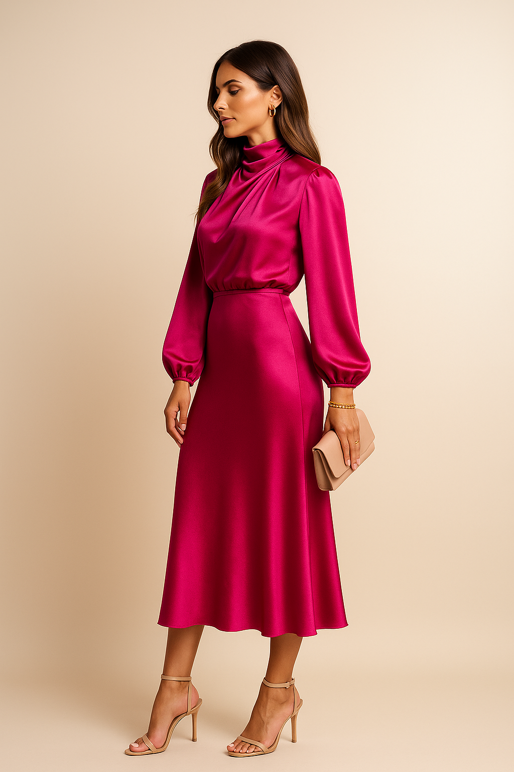 Women's Satin Midi Dress Adjustable Straps