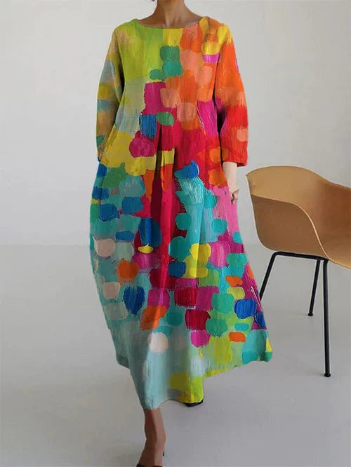Women's Maxi Dress Abstract Print Long Sleeve Round Neck