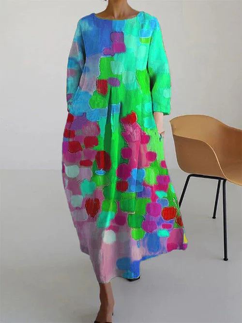 Women's Maxi Dress Abstract Print Long Sleeve Round Neck
