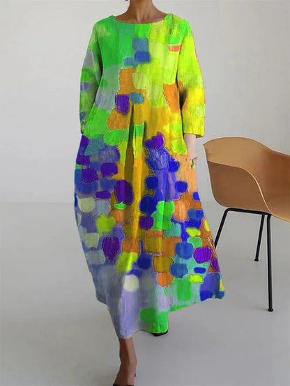 Women's Maxi Dress Abstract Print Long Sleeve Round Neck