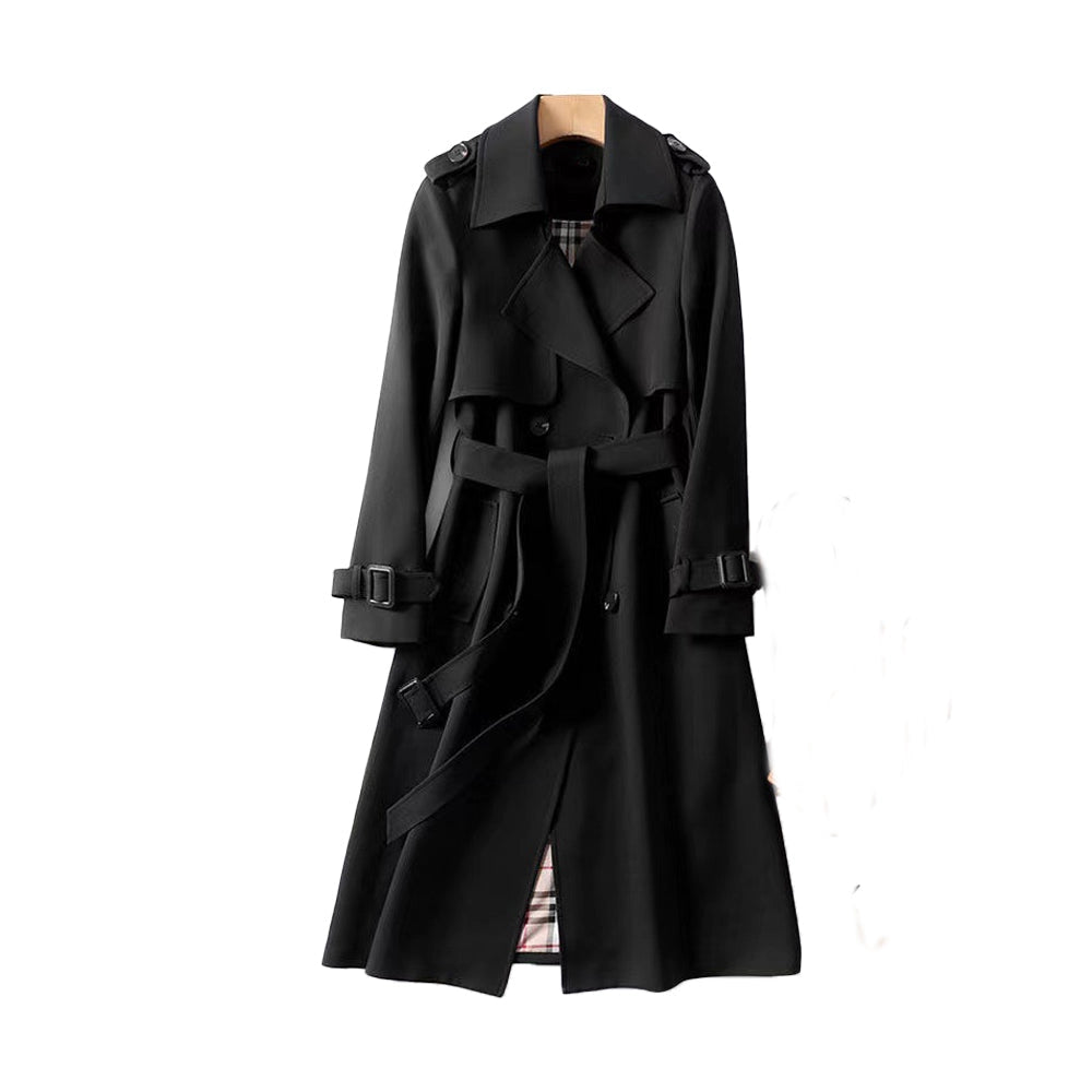 Women's Beige Double-Breasted Trench Coat Belted