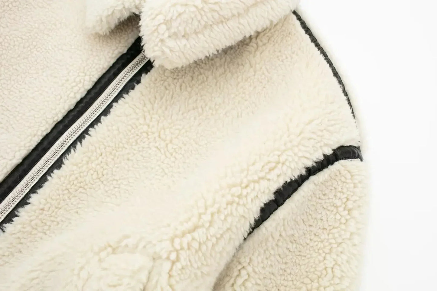 Women's Ivory Sherpa Fleece Jacket Zip-Up Warm Coat