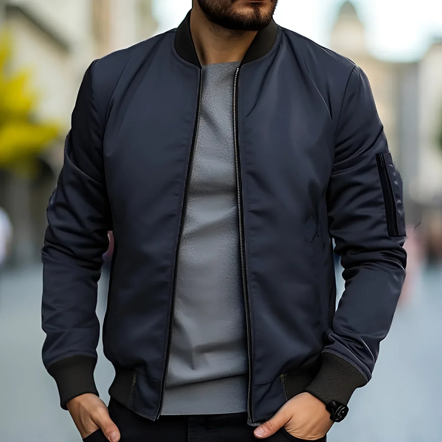 Men's Black Bomber Jacket Lightweight