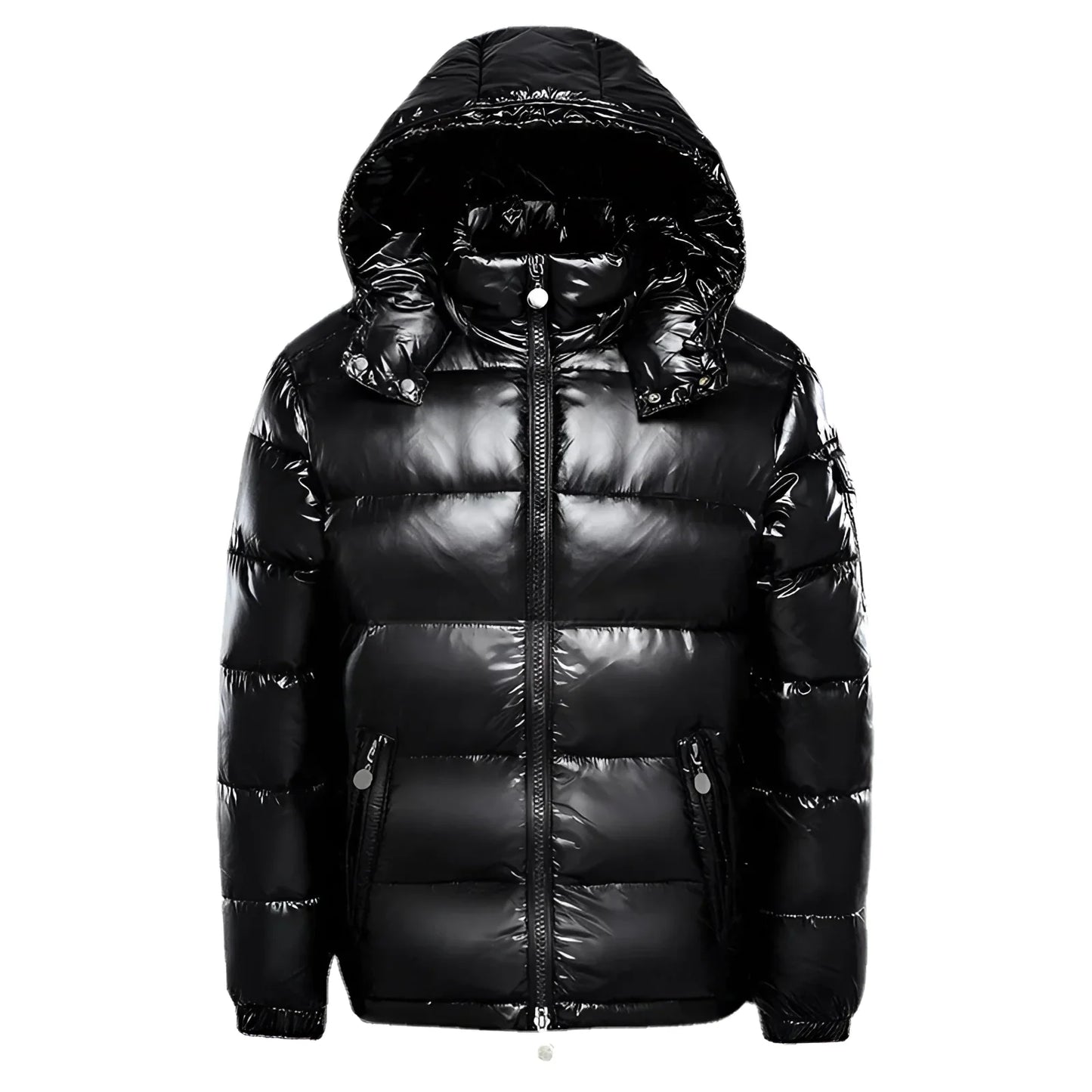 Men's Puffer Jacket Insulated Glossy Black Hooded