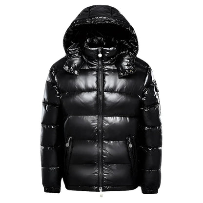 Men's Puffer Jacket Insulated Glossy Black Hooded