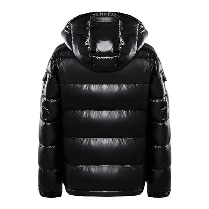 Men's Puffer Jacket Insulated Glossy Black Hooded - VibreMode