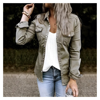Women's Slim Fit Utility Jacket Olive Green Cotton Casual