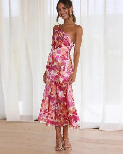 Elegant Ladies Floral Off Shoulder Midi Dress - VibreMode