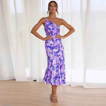 Elegant Ladies Floral Off Shoulder Midi Dress