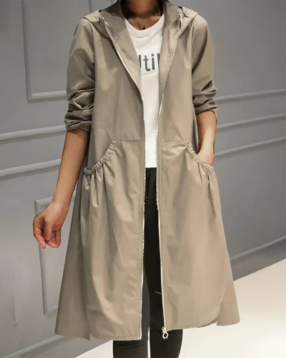Women's Waterproof Hooded Trench Coat Beige Lightweight - VibreMode