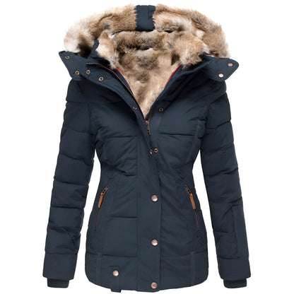 Women's Black Puffer Jacket Faux Fur Collar Insulated