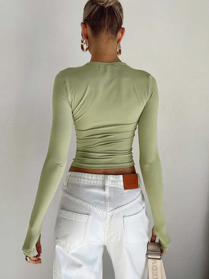 Women's Long Sleeve Crop Round Neck Cotton White