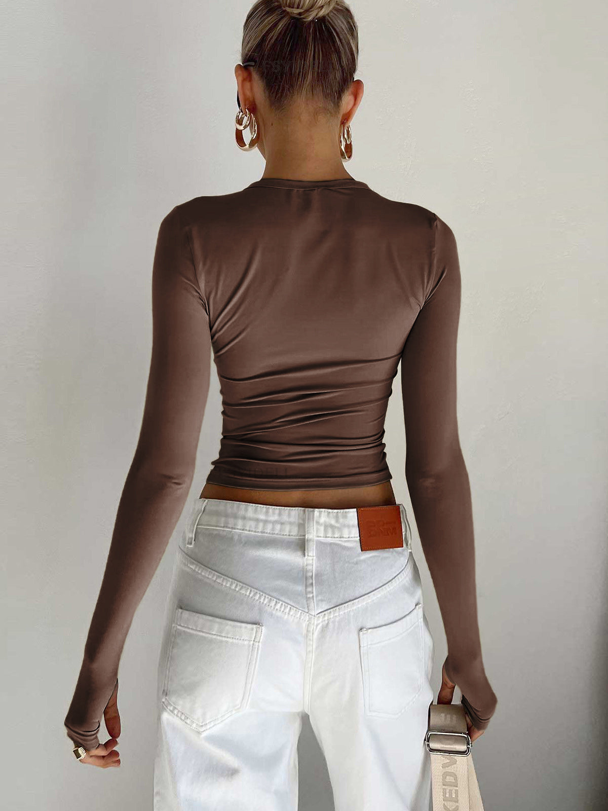 Women's Long Sleeve Crop Round Neck Cotton White