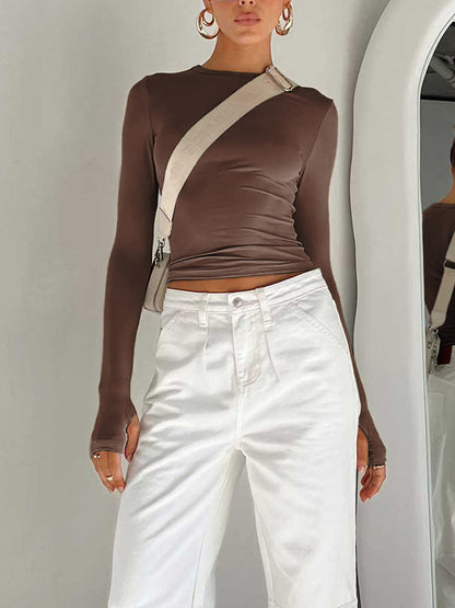 Women's Long Sleeve Crop Round Neck Cotton White