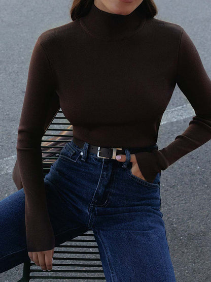Women's Long Sleeve Turtleneck Sweater Ribbed Knit