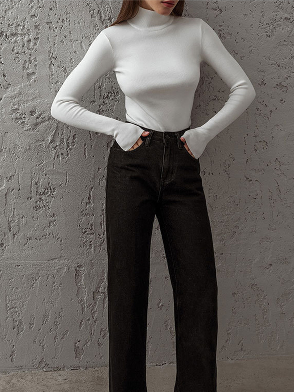 Women's Long Sleeve Turtleneck Sweater Ribbed Knit
