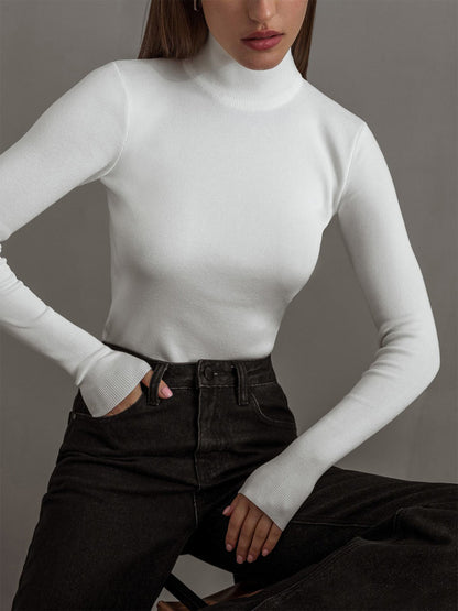 Women's Long Sleeve Turtleneck Sweater Ribbed Knit