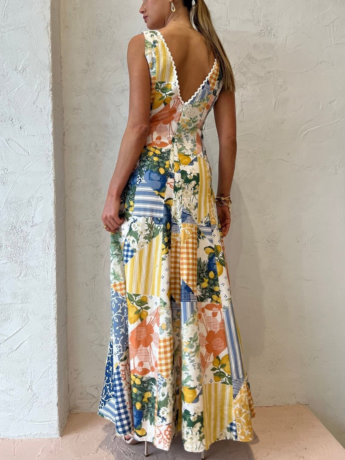 Stylish Floral V-Neck Long Maxi Dress Boho Chic