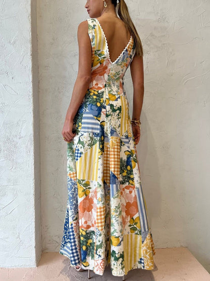 Stylish Floral V-Neck Long Maxi Dress Boho Chic