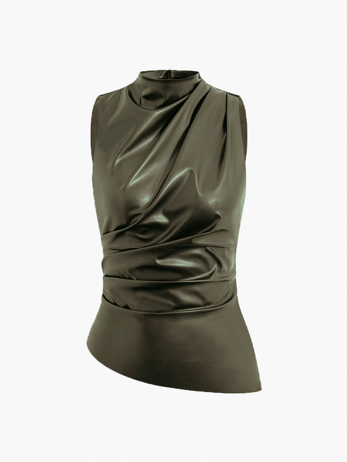 Women's Sleeveless High Neck Draped Design Gathered Waist