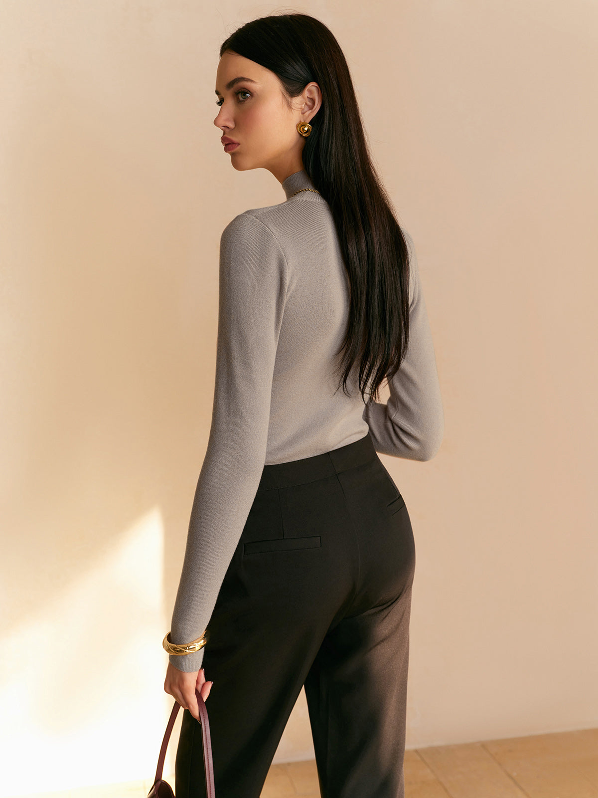 Women's Long Sleeve Turtleneck Sweater Ribbed Knit