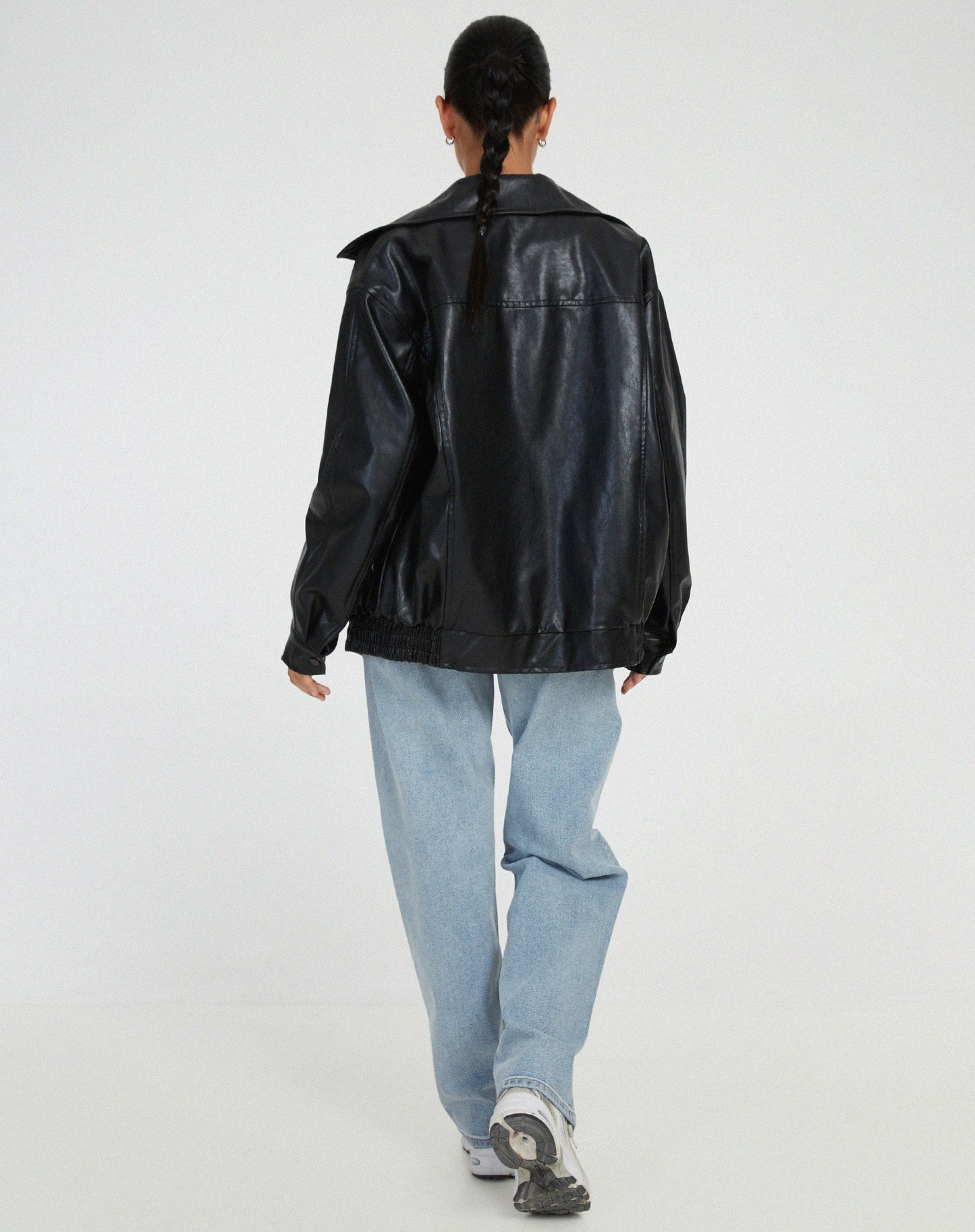 Women's Leather Oversized Jacket Black